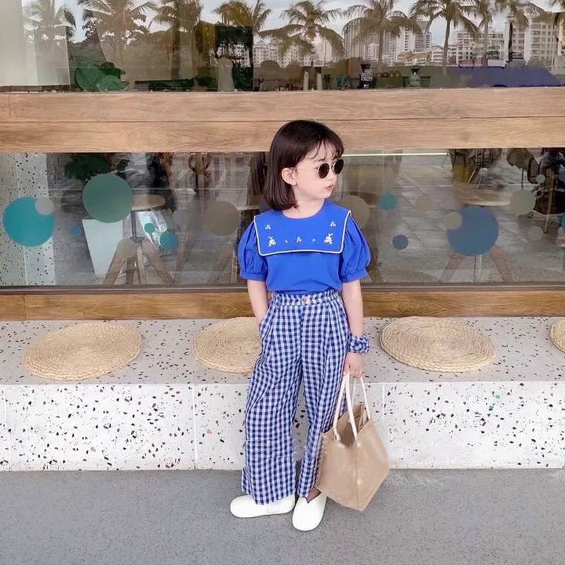 2022 Korean design infant baby girls embroidery blouse with long pants toddler kids blue plaid 2 pcs clothing set BT2255027
2022 Korean design infant baby girls embroidery blouse with long pants toddler kids blue plaid 2 pcs clothing set BT2255027
