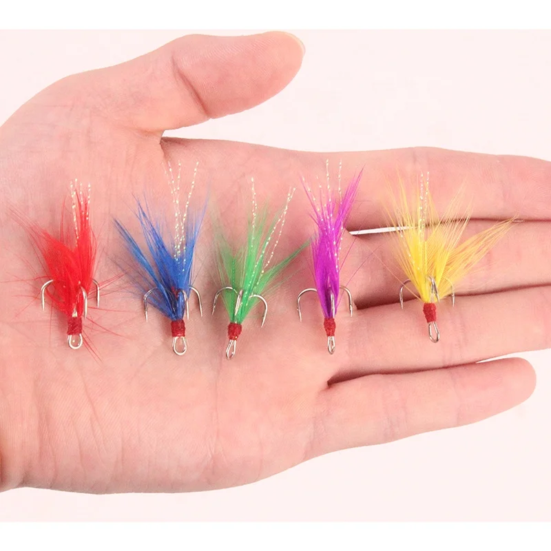 Factory supply fish lure hook three-claw anchor hook with color feather hard lure soft bait with hook, 5 colors
Factory supply fish lure hook three-claw anchor hook with color feather hard lure soft bait with hook, 5 colors