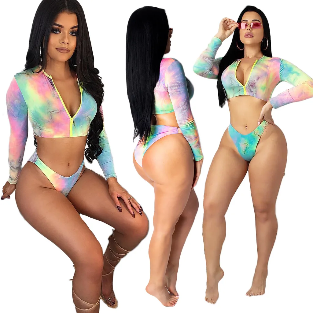 AOKO 2021 New Arrivals Fashion Women Sexy Zipper Up Long Sleeve Crop Panties 2 Pieces Set Colorful Floral Printed Tie Dye Bikini, Picture show
AOKO 2021 New Arrivals Fashion Women Sexy Zipper Up Long Sleeve Crop Panties 2 Pieces Set Colorful Floral Printed Tie Dye Bikini, Picture show
