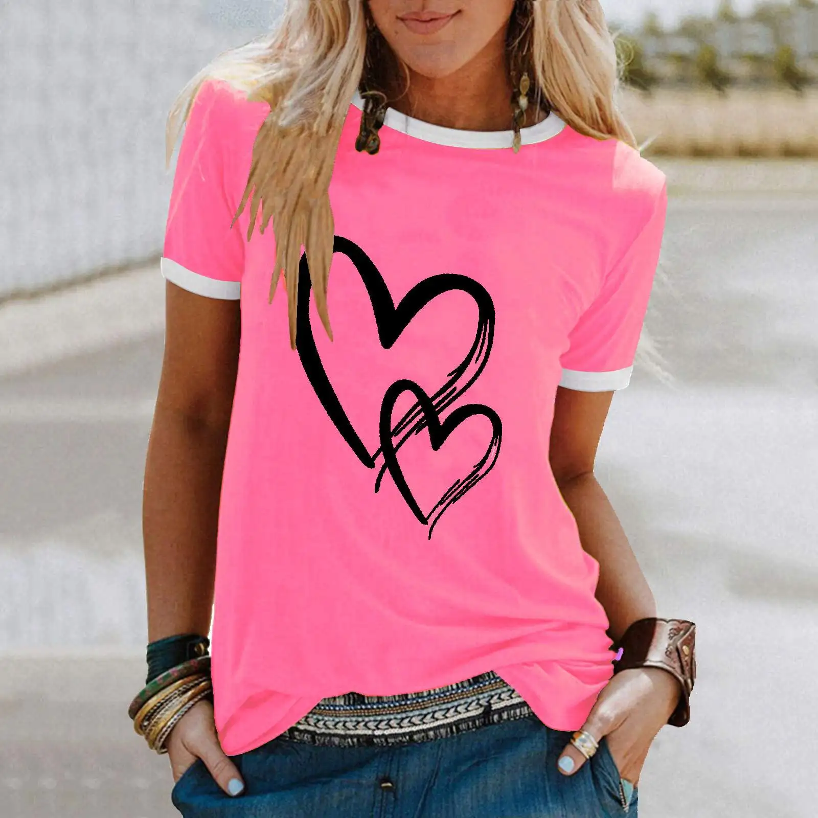 PEARL 2021 Summer Short Sleeve Casual Heart Printed Women's T-Shirt Ladies' Blouses & Tops Woman Tops Fashionable
PEARL 2021 Summer Short Sleeve Casual Heart Printed Women's T-Shirt Ladies' Blouses & Tops Woman Tops Fashionable