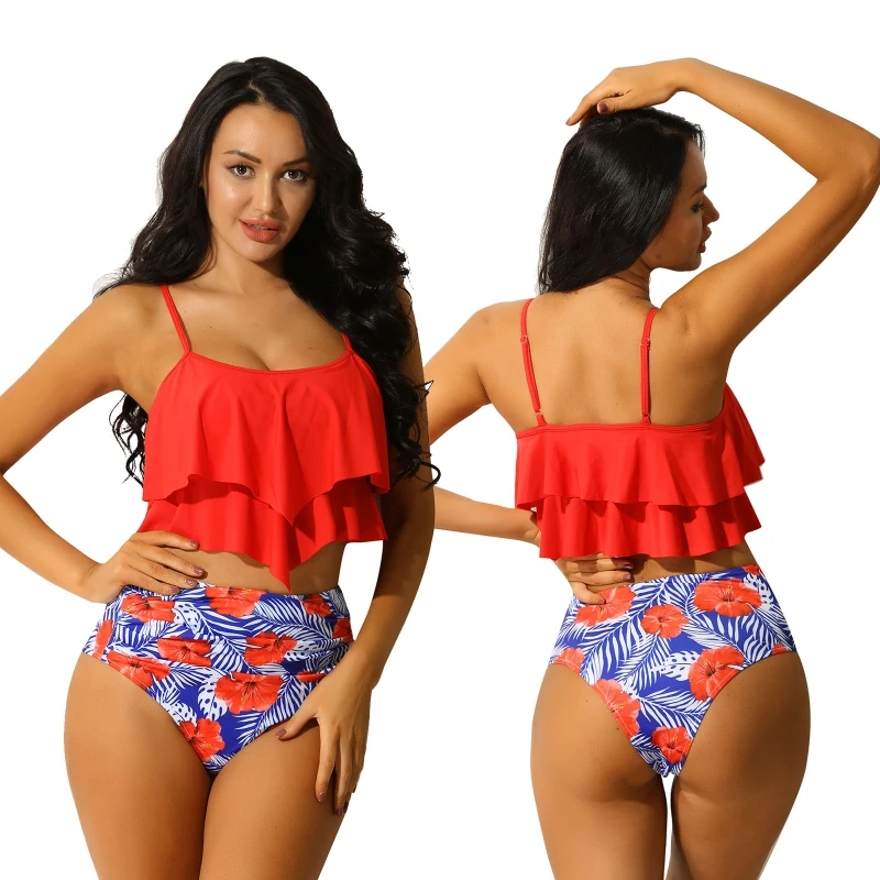 High Quality Women 2 Pcs Bathing Suits Swimwear Colorful Floral Print Ruffled Top With Triangle Briefs Tankini Swimsuits
High Quality Women 2 Pcs Bathing Suits Swimwear Colorful Floral Print Ruffled Top With Triangle Briefs Tankini Swimsuits