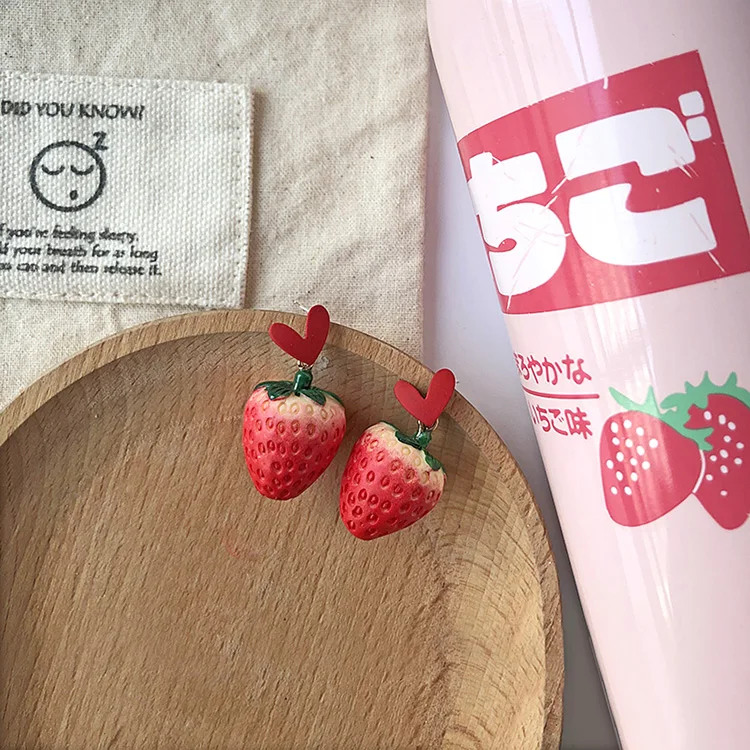 Red strawberry personality design Korean simple earring fruit alloy fashion geometric shape elegant girls stud earrings, Pictures
Red strawberry personality design Korean simple earring fruit alloy fashion geometric shape elegant girls stud earrings, Pictures