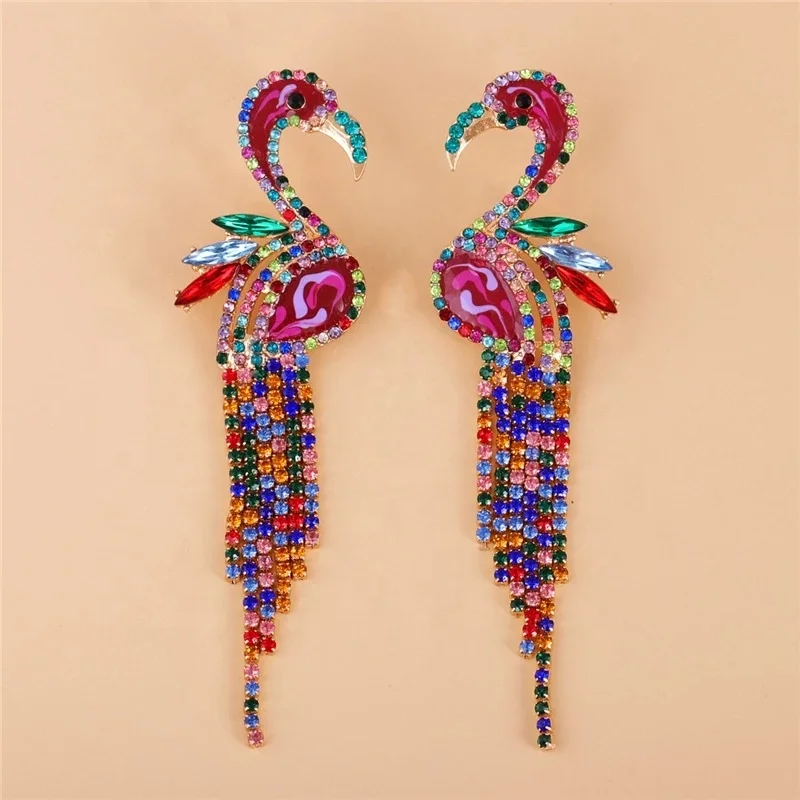 

Birds Crystal Drop Dangle Earrings for Women Statement Earrings Baroque Flamingo Long Tassel Earrings Party Jewelry Accessories, Many colors fyi
