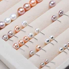 8mm 925 Genuine Culture Freshwater Real Shell Pearl Stud Earrings Set