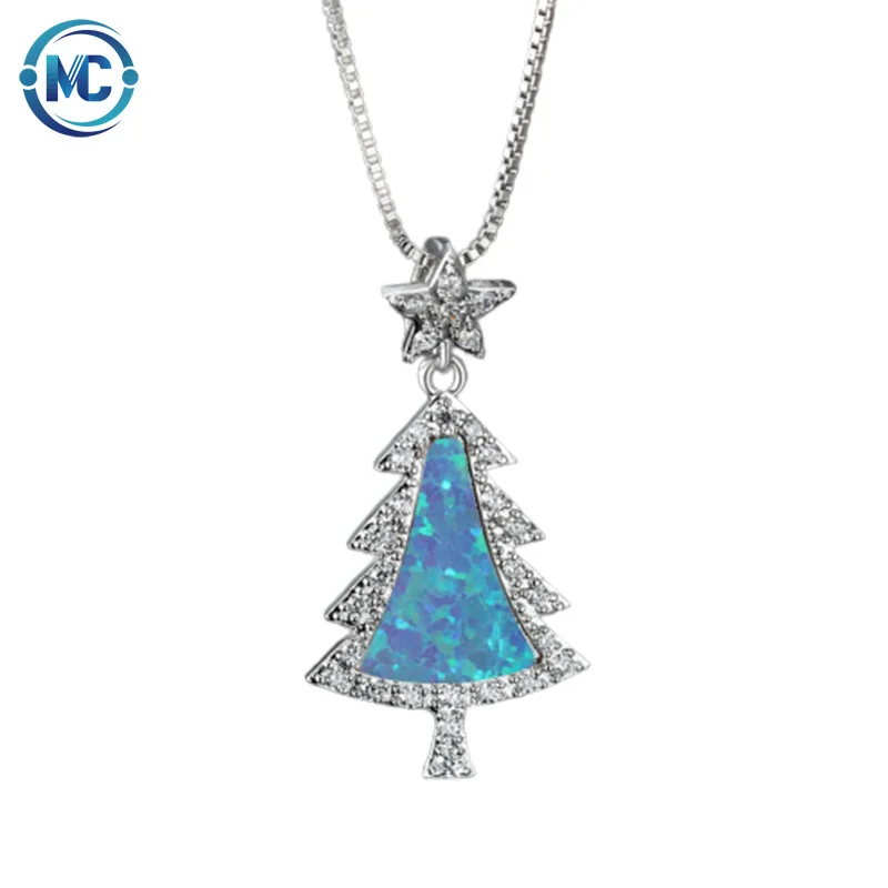 White blue opal Christmas tree pendant necklace five-pointed star white zircon necklace Christmas gift
White blue opal Christmas tree pendant necklace five-pointed star white zircon necklace Christmas gift