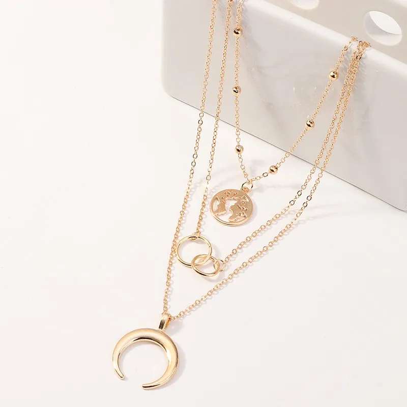 Fashion Elegant Gold Plated Jewelry For Women Hollow Round Geometric Multilayer Necklace Unique World Map Moon Pendant Necklace, Gold,silver color
Fashion Elegant Gold Plated Jewelry For Women Hollow Round Geometric Multilayer Necklace Unique World Map Moon Pendant Necklace, Gold,silver color
