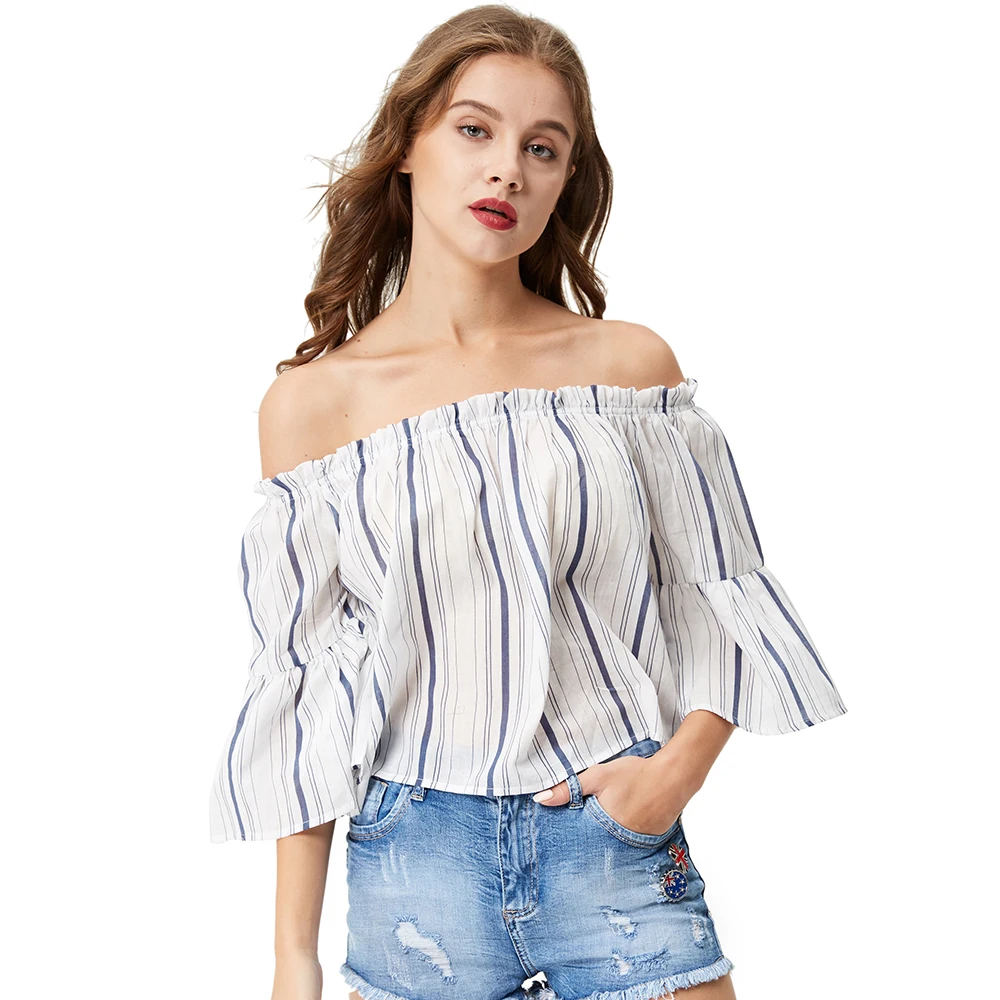 Womens 2020 Summer New Sexy Off shoulder Short Sleeve Crop Top Ladies Casual Streetwear Flare Loose Cotton Blouse Shirts, White ,blue striped
Womens 2020 Summer New Sexy Off shoulder Short Sleeve Crop Top Ladies Casual Streetwear Flare Loose Cotton Blouse Shirts, White ,blue striped