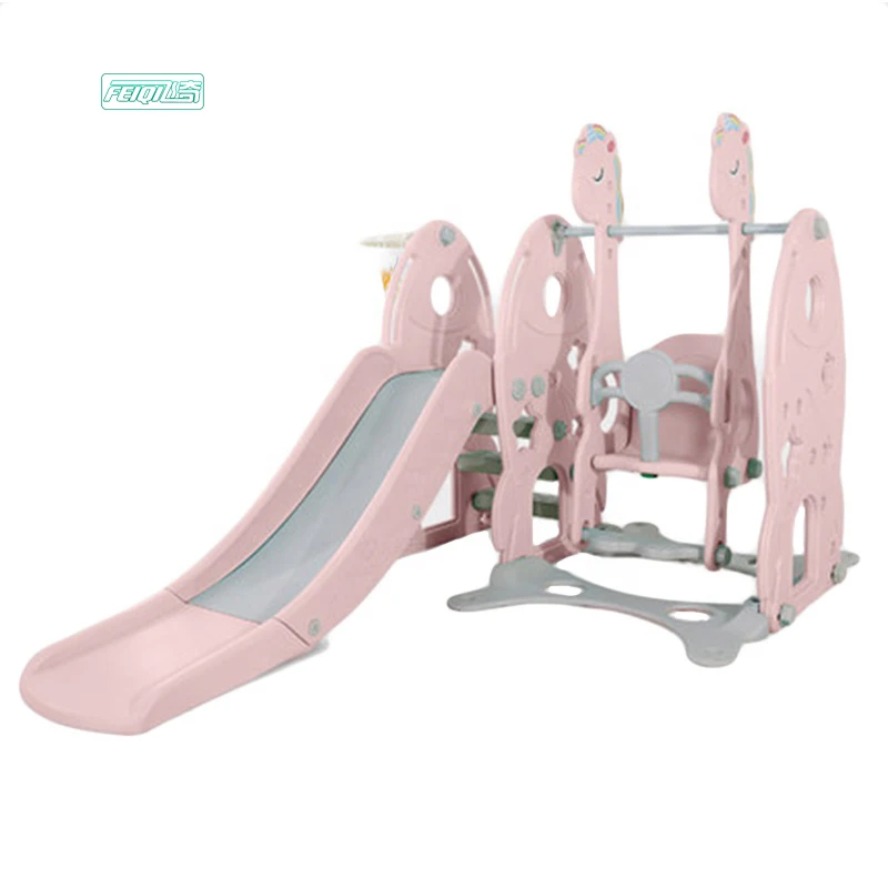 

Kids indoor multi-function baby slide swing basketball hoop, Pink