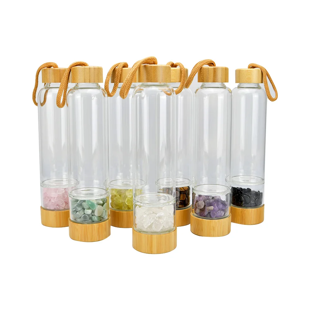 Borosilicate Clear Glass 500ml Water Bottle with Natural Crystal Stone in Different Colors Custom Logo
Borosilicate Clear Glass 500ml Water Bottle with Natural Crystal Stone in Different Colors Custom Logo