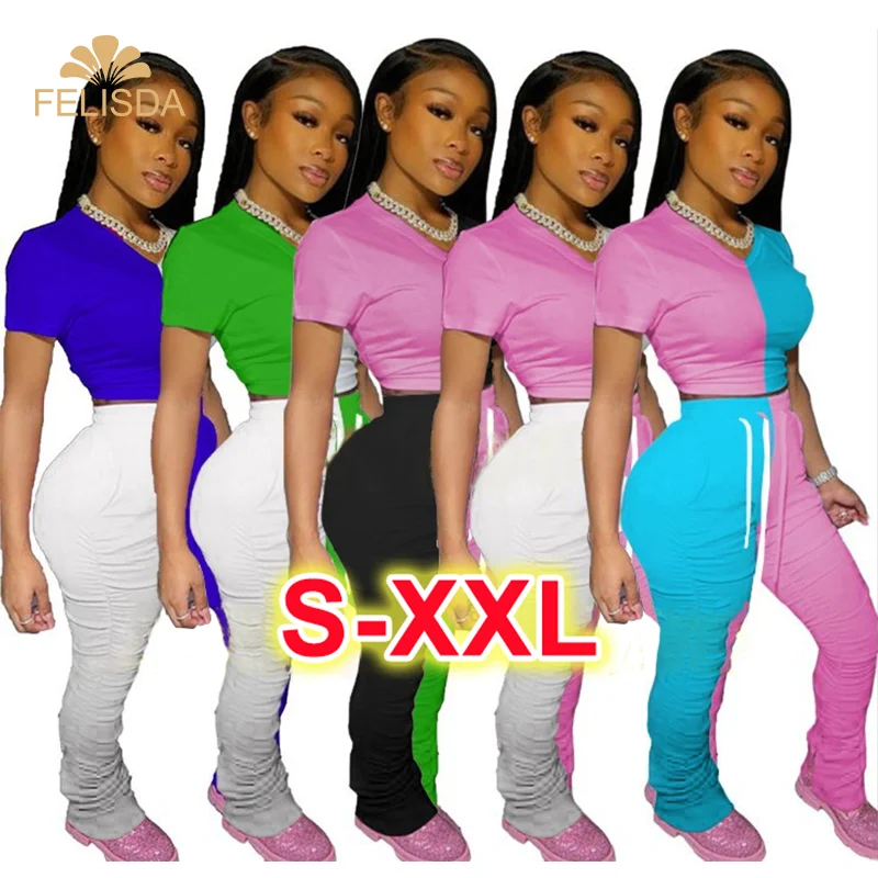 High Quality Women's Colorblock Pleated Split Flare Sweatpants Two Piece Suit Casual Tshirts + Stacked JoggingSuits 2 Piece Set
High Quality Women's Colorblock Pleated Split Flare Sweatpants Two Piece Suit Casual Tshirts + Stacked JoggingSuits 2 Piece Set