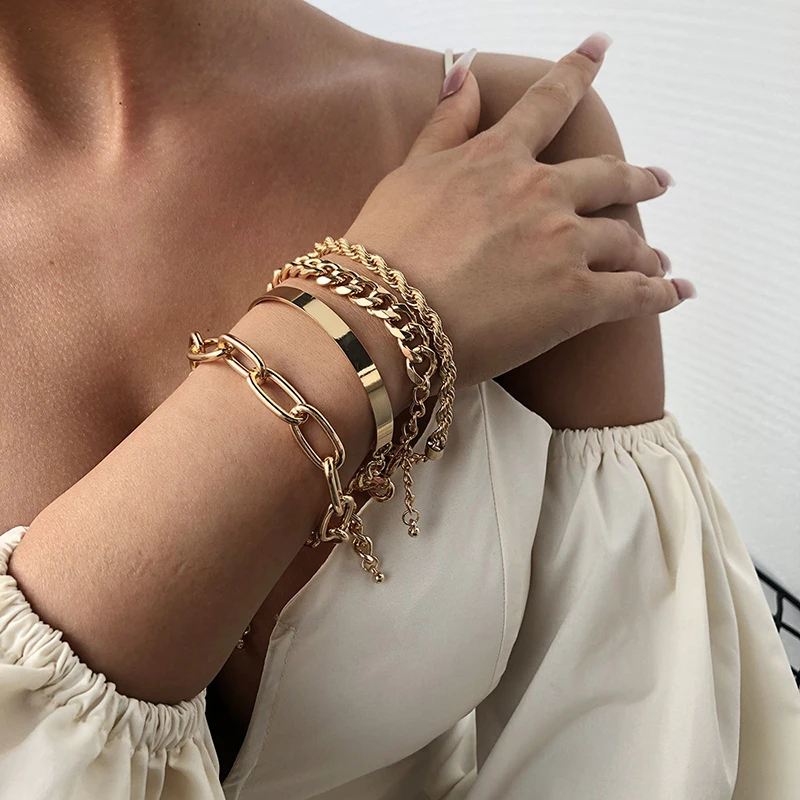4pcs New style personality zinc alloy thick chain bracelet women fashion gold bracelet, Gold and silver
4pcs New style personality zinc alloy thick chain bracelet women fashion gold bracelet, Gold and silver