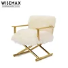 Luxury Brass Gold Stainless Steel Frame White Fur Upholstered Leisure Living Room Sheep Skin Lounge Chair