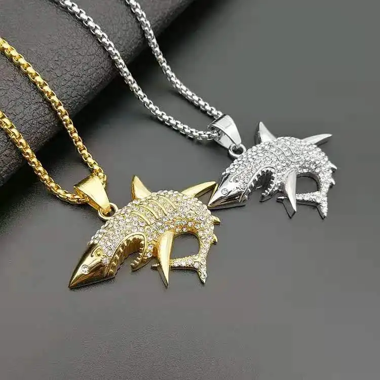 Jialin Jewelry New men hip hop jewelry Stainless steel gold plated full of great white shark pendant Necklace
Jialin Jewelry New men hip hop jewelry Stainless steel gold plated full of great white shark pendant Necklace