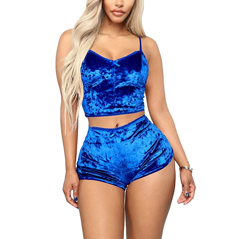 Women's Sexy Velvet 2 Piece Outfit Strap Camisole Sleeveless Crop Top Elastic Waist Shorts Set
Women's Sexy Velvet 2 Piece Outfit Strap Camisole Sleeveless Crop Top Elastic Waist Shorts Set