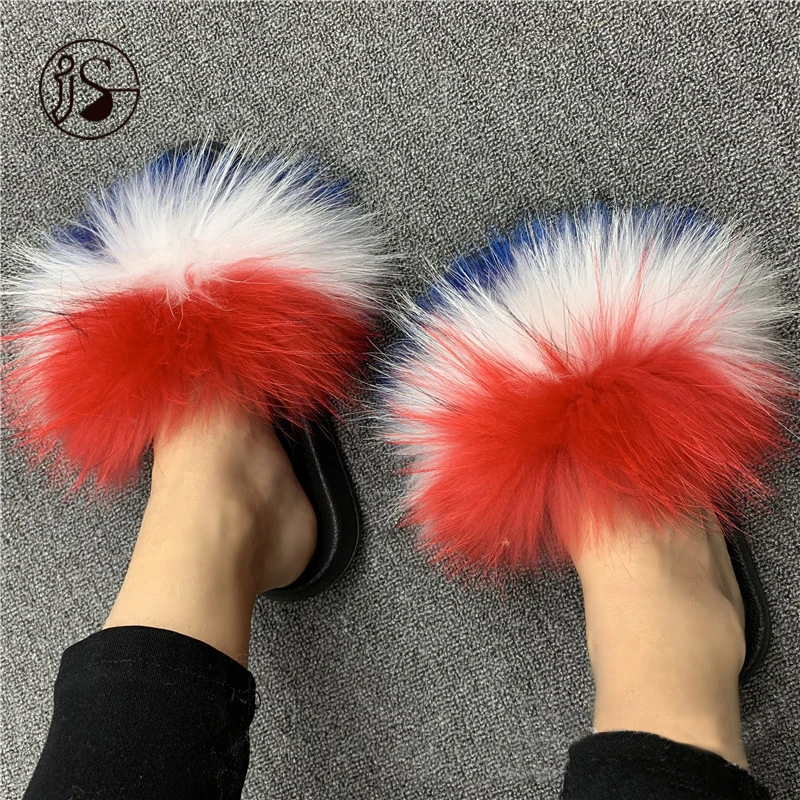 Whole sale colorful raccoon fur slippers good quality women slippers indoor slides with flat bottom, Picture
Whole sale colorful raccoon fur slippers good quality women slippers indoor slides with flat bottom, Picture