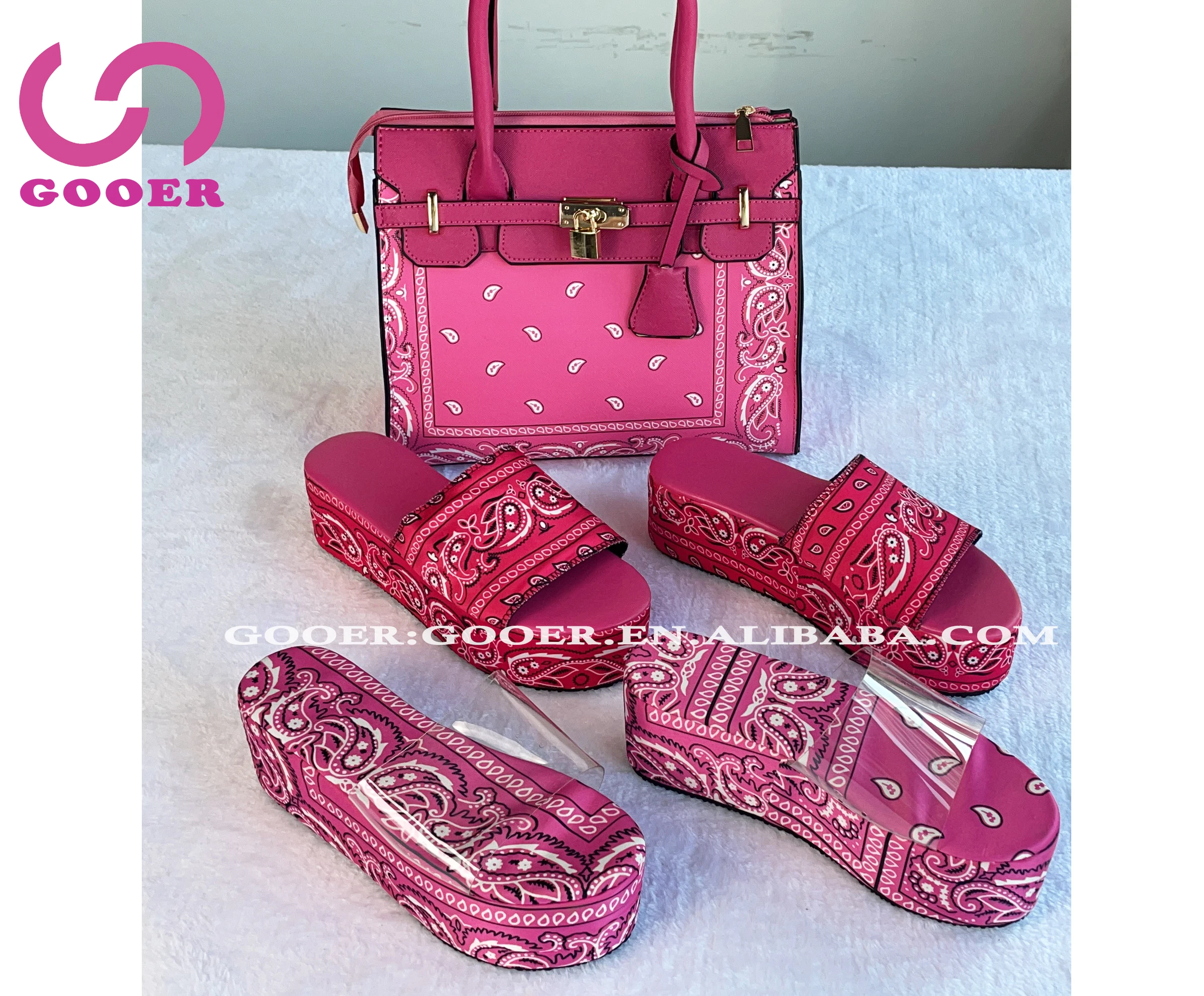 GOOER Summer ladies paisley handbag purse bag and shoe sets bandanas platform flat sandals matching bags set for women, Picture
GOOER Summer ladies paisley handbag purse bag and shoe sets bandanas platform flat sandals matching bags set for women, Picture