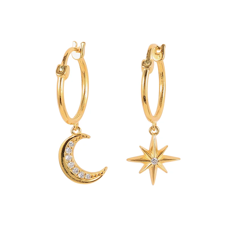 2022 NEW INS sterling silver earrings Star Moon pendant zircon hoop earrings 925 silver jewelry gold plated earrings
2022 NEW INS sterling silver earrings Star Moon pendant zircon hoop earrings 925 silver jewelry gold plated earrings