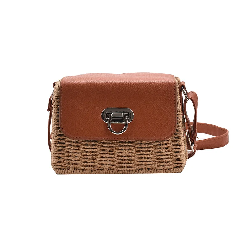 2021 Korean version shoulder crossbody bag spliced straw bag women's retro metal buckle flip small square bag, Natural
2021 Korean version shoulder crossbody bag spliced straw bag women's retro metal buckle flip small square bag, Natural