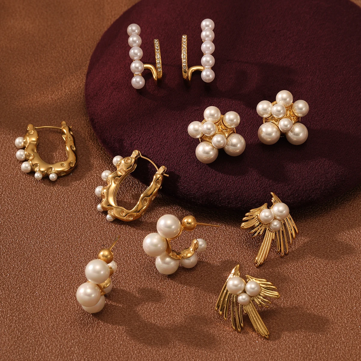

Fashion pearl earrings 18k gold non tarnish hypoallergenic waterproof 316l stainless steel jewelry in bulk mixed wholesale