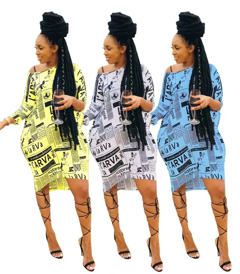 2021 new women summer newspaper off shoulder wrist sleeve knee length dress casual fashion dresses vestidos 3 color GLA5017
2021 new women summer newspaper off shoulder wrist sleeve knee length dress casual fashion dresses vestidos 3 color GLA5017