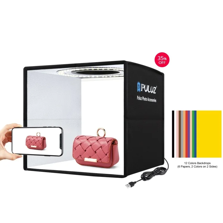 2021 Hot sale foldable portable PULUZ 25cm mini photography LED lightbox photo studio for wholesale, Black
2021 Hot sale foldable portable PULUZ 25cm mini photography LED lightbox photo studio for wholesale, Black