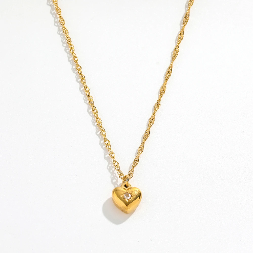 18K Gold Plated Zirconia Dainty Heart Pendant Stainless Steel Necklace FashionJewelry Wholesale
18K Gold Plated Zirconia Dainty Heart Pendant Stainless Steel Necklace FashionJewelry Wholesale