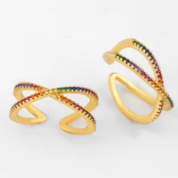 

Barlaycs Fashion Charm Adjustable Gold Brass Copper Crystal Zirconia Rainbow Finger Ring Jewelry Women Girl Valentine Gift