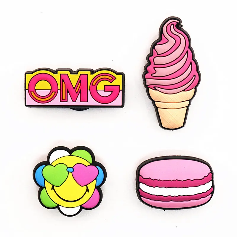 Hot selling pink ice cream macarons smiling florets shoe clog croc designer shoe charms for kids jibbits croc shoes charm, Customized
Hot selling pink ice cream macarons smiling florets shoe clog croc designer shoe charms for kids jibbits croc shoes charm, Customized