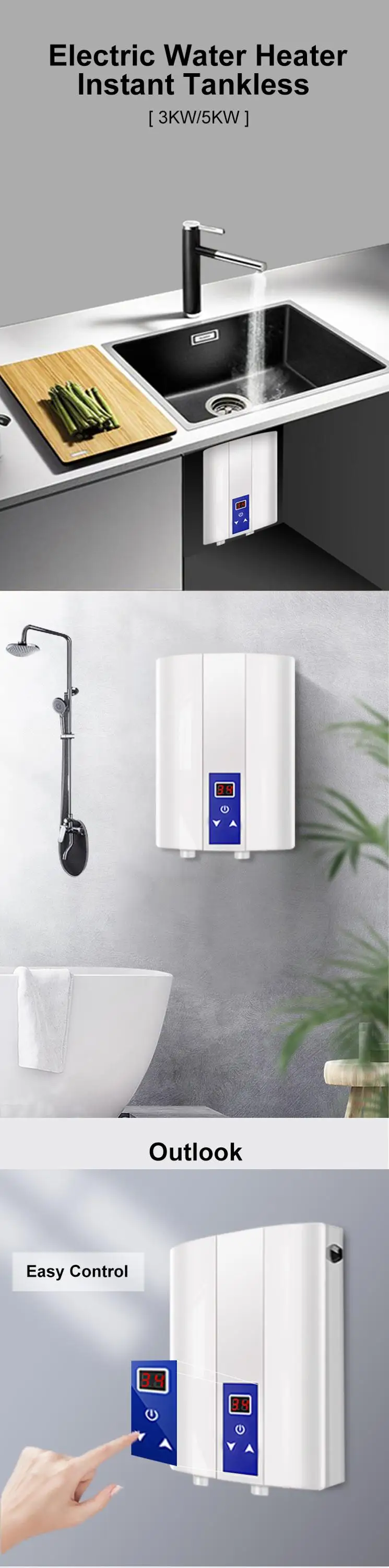 5KW-WH-DSK-E(E7)-1 multipoint OEM bathroom electric instant shower water heater/ electric tankless geyser for bath