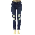 Custom Ladies Distressed Design Mid Rise Washed Women Denim Slim Jeans