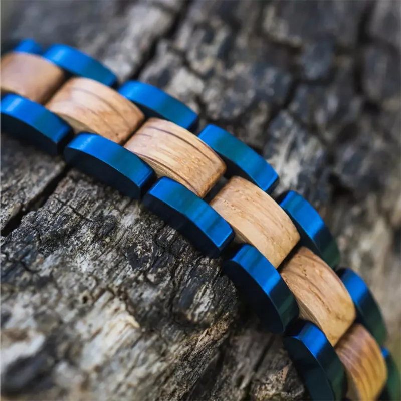 Popular In European market Customized Design Logo PVD Blue Stainless Steel and Oak Wood Bracelet for Men and Women
Popular In European market Customized Design Logo PVD Blue Stainless Steel and Oak Wood Bracelet for Men and Women