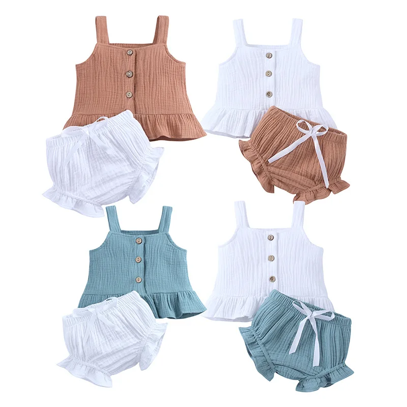 Ready To Ship Summer Strap Girl Clothes Sets Bloomer Clothes Sets Suspender Ruffle Gauze Cotton Clothes Sets, Same as picture
Ready To Ship Summer Strap Girl Clothes Sets Bloomer Clothes Sets Suspender Ruffle Gauze Cotton Clothes Sets, Same as picture