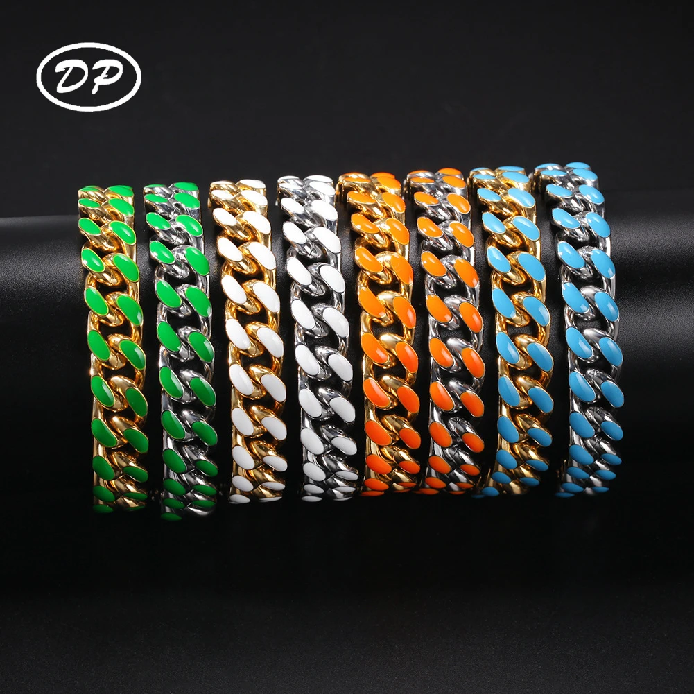 DP New hip-hop stainless steel drip oil colored Cuban chain 12mm fashion trend men's and women's bracelets drop shipping, Gold silver
DP New hip-hop stainless steel drip oil colored Cuban chain 12mm fashion trend men's and women's bracelets drop shipping, Gold silver