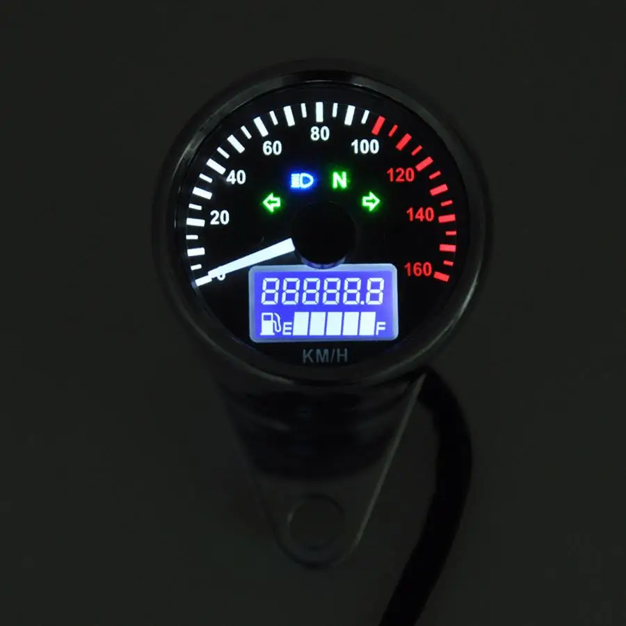 New Universal 0~160KM/H Motorcycle Digital LED LCD Speedometer Tachometer Speed Gauge Retro Chrome Factory Direct Sales