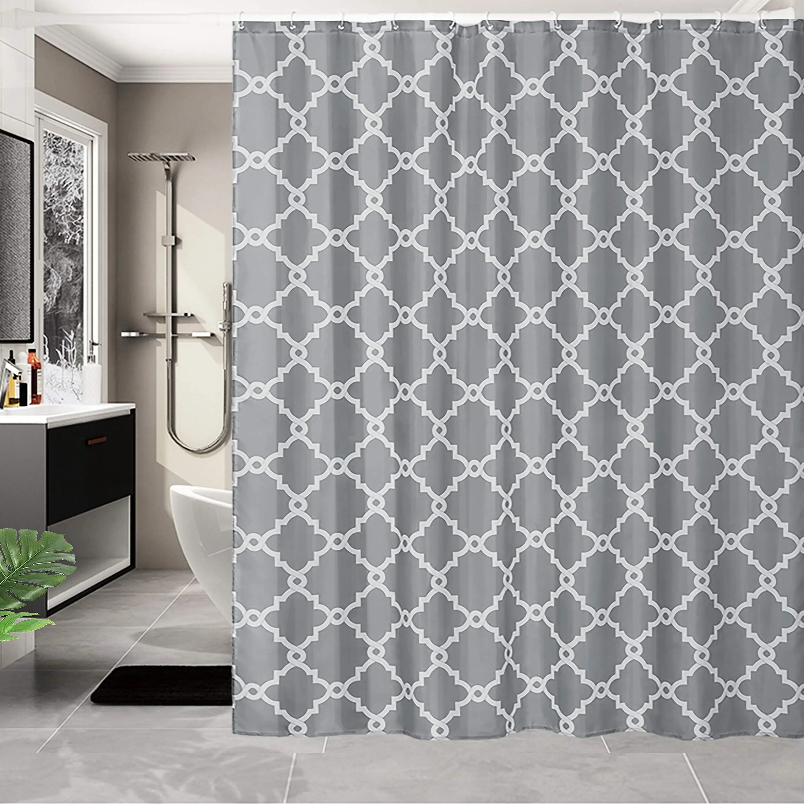 Modern Grey-White Graphic Polyester Bathroom Curtain Machine Washable Mould Proof Resistant Fabric Shower Curtain
Modern Grey-White Graphic Polyester Bathroom Curtain Machine Washable Mould Proof Resistant Fabric Shower Curtain