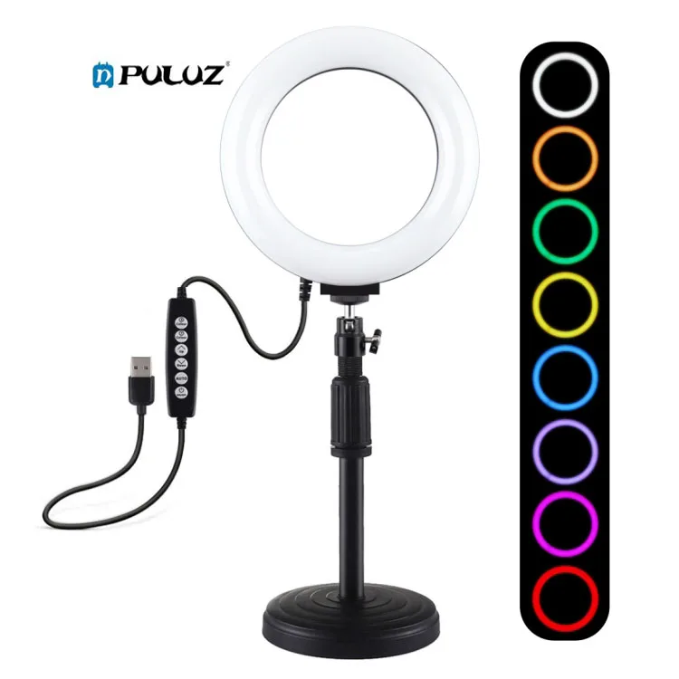 Table Top USB 10 Modes 8 Colors RGBW Dimmable Lights Ring 6.2 Inch 16cm LED Phone Ring Light for Live Broadcast
Table Top USB 10 Modes 8 Colors RGBW Dimmable Lights Ring 6.2 Inch 16cm LED Phone Ring Light for Live Broadcast