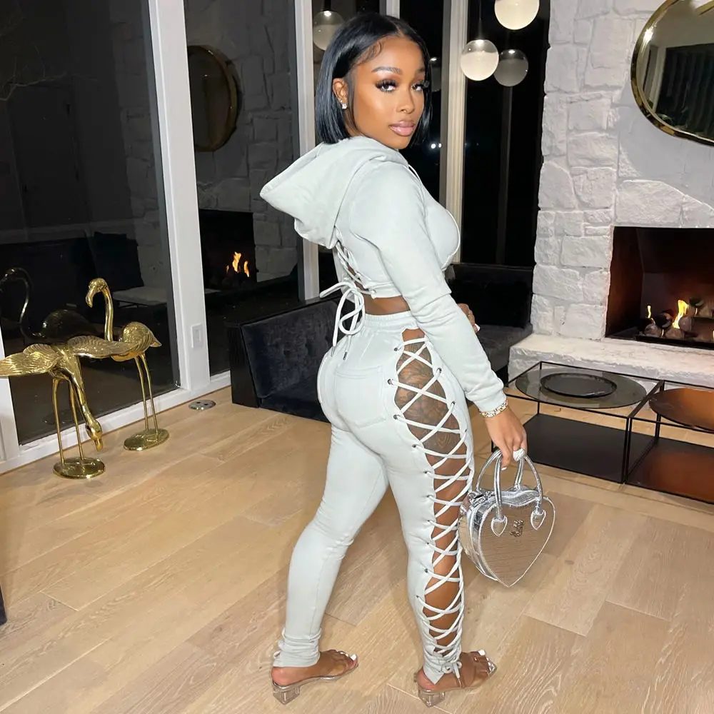 Bandage eyelet hoodie pullover sweatshirt sweater set workout sets, As shown on picture
Bandage eyelet hoodie pullover sweatshirt sweater set workout sets, As shown on picture