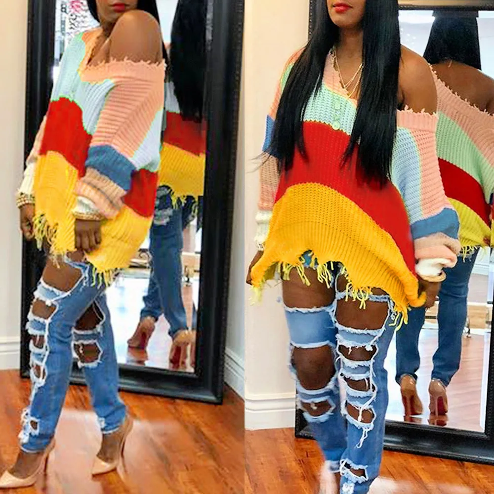 2021 Autumn Off Shoulder Sexy Crop Top Women V Neck Sweater Jumper Long Sleeve Oversize Rainbow Striped Sweaters, Black
2021 Autumn Off Shoulder Sexy Crop Top Women V Neck Sweater Jumper Long Sleeve Oversize Rainbow Striped Sweaters, Black