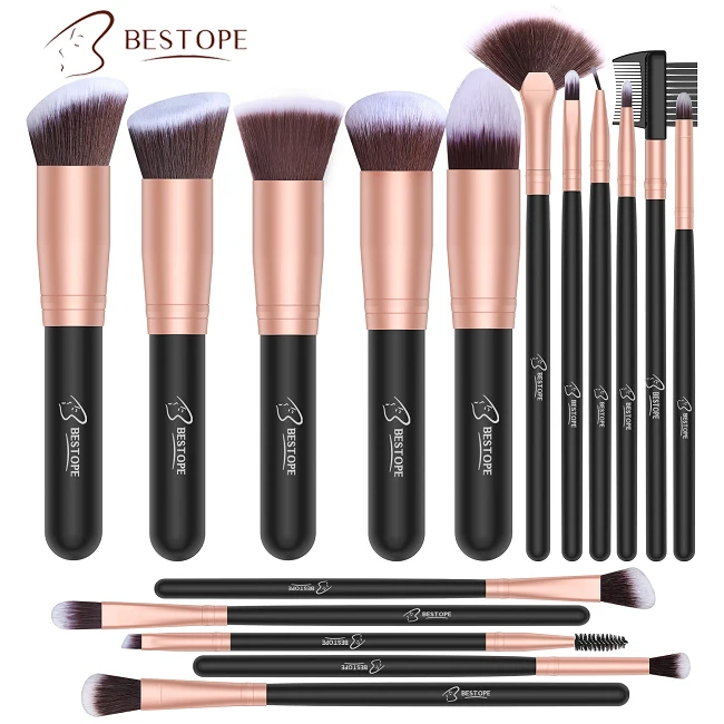 

Bestope 16pcs High Quality Professional Premium Synthetic Foundation Brushes Cosmetic Makeup Brush Kit, Rose gold