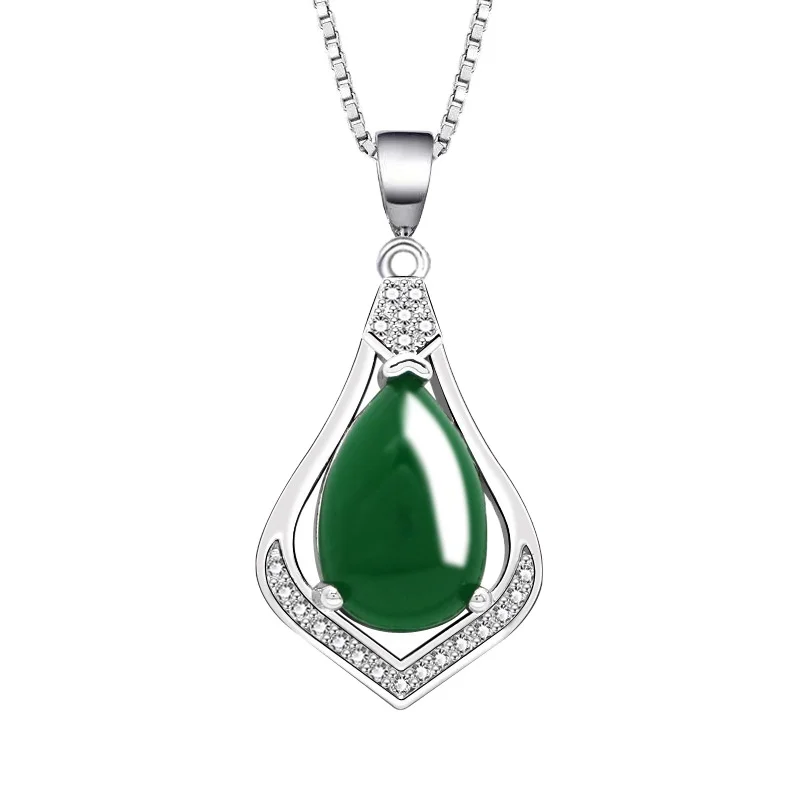 

Certified Vintage Inlaid Chalcedony Necklace Female Anti-Malay Jade Pendant Water Drop Clavicle Chain Love Emerald Jewelry