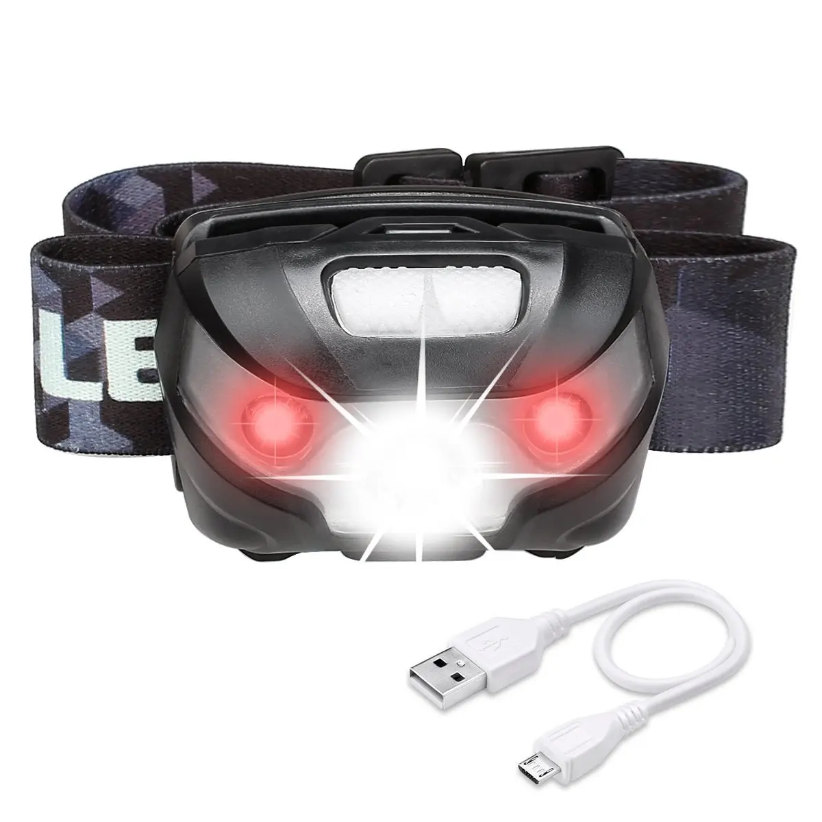Rechargeable 3W LED USB Headlamp Waterproof Camping Fishing Flashlight with Sensor Outdoor plastic body Headlights