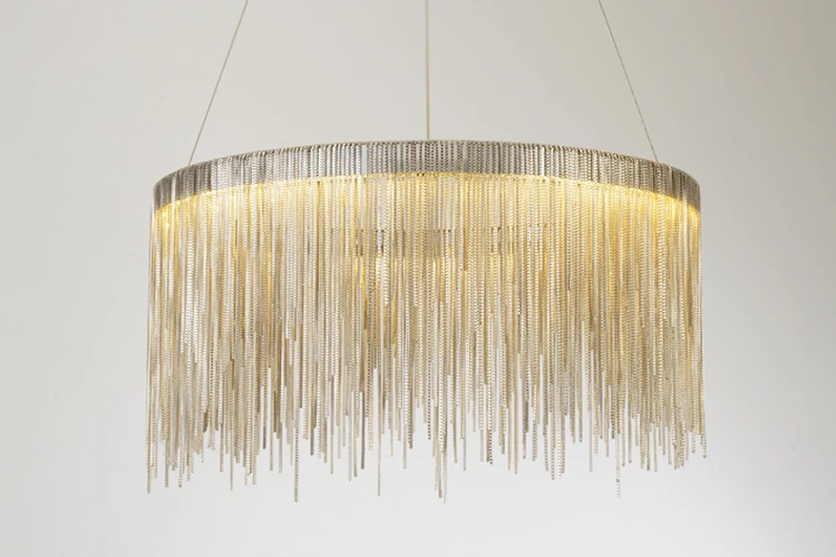 Factory price post modern gold silver Aluminum chain tassels hanging home decor pendant light