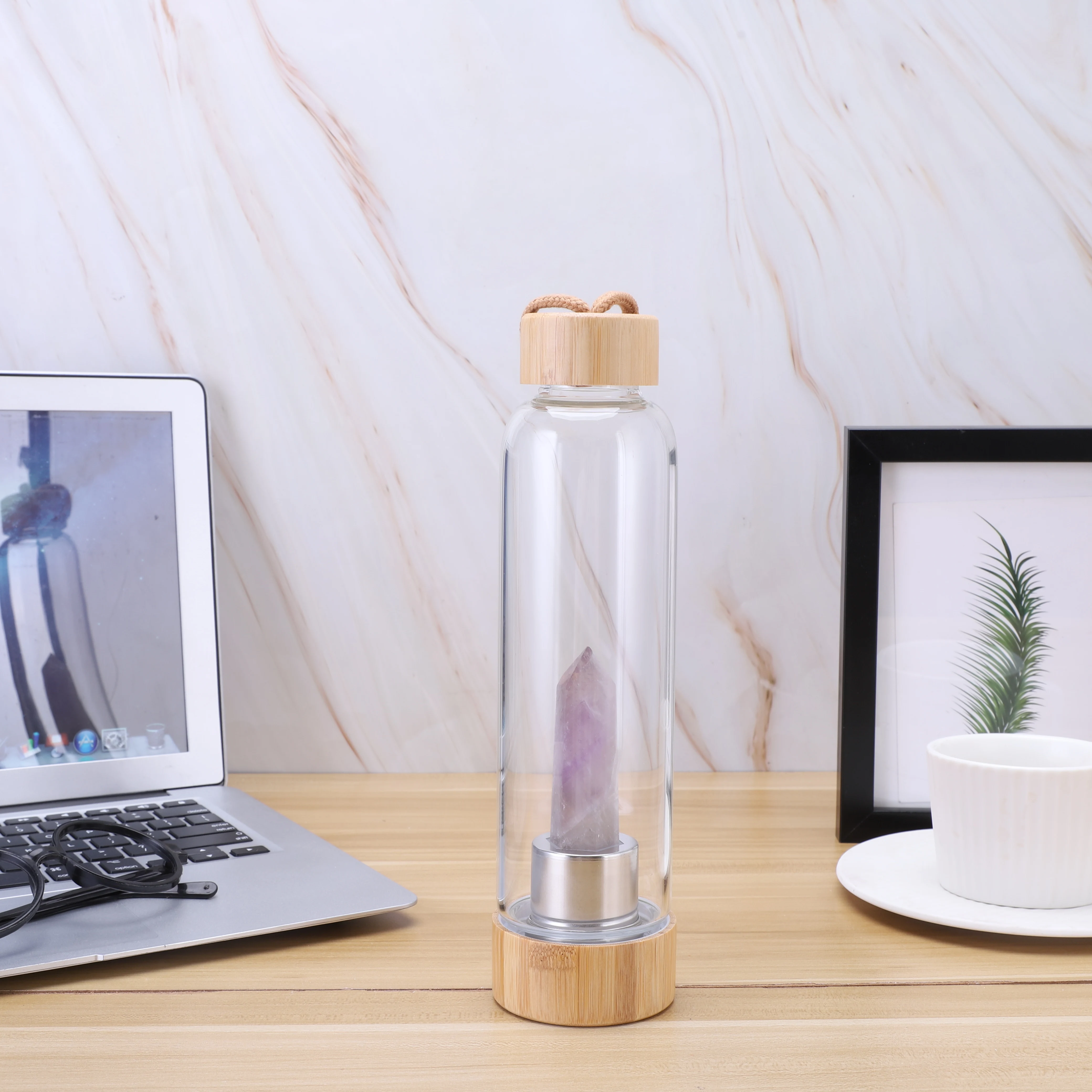 Crystal Glass Water Bottle Water Bottle with quartz Center Crystal pillar Bottle Removable crystal quartz bamboo/stainless lid
Crystal Glass Water Bottle Water Bottle with quartz Center Crystal pillar Bottle Removable crystal quartz bamboo/stainless lid