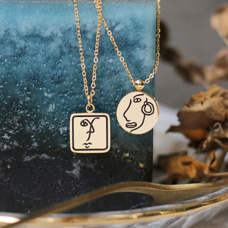 14k 18k Gold Plated Stainless Steel Personalized Jewelry Hand-Drawn Abstract Face Necklace 2020
14k 18k Gold Plated Stainless Steel Personalized Jewelry Hand-Drawn Abstract Face Necklace 2020