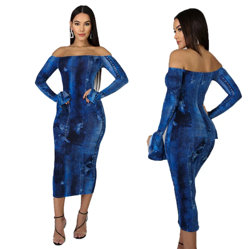 New Style Printed Women's European and American Long-sleeved One-neck Sexy Flared Sleeve Dress, Picture
New Style Printed Women's European and American Long-sleeved One-neck Sexy Flared Sleeve Dress, Picture