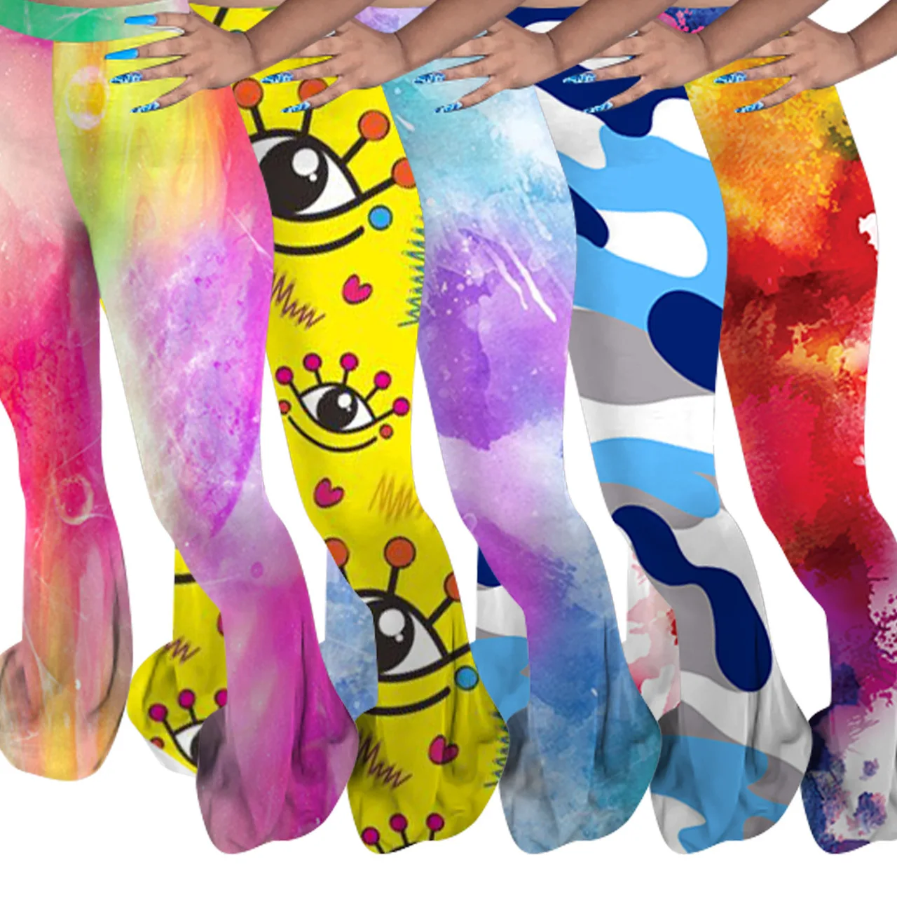 Hot Sell 2020 Fall Casual Women Flare Pants Big Eyes Printing Bell Bottom Trousers Skinny Long Cotton Tie Dye Sweatpants, Yellow, red, blue, pink, purple
Hot Sell 2020 Fall Casual Women Flare Pants Big Eyes Printing Bell Bottom Trousers Skinny Long Cotton Tie Dye Sweatpants, Yellow, red, blue, pink, purple