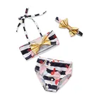 white black big bowknot children stripe swimwear baby girl golden bikini with Headwear 3 piece sets kids bathing suit