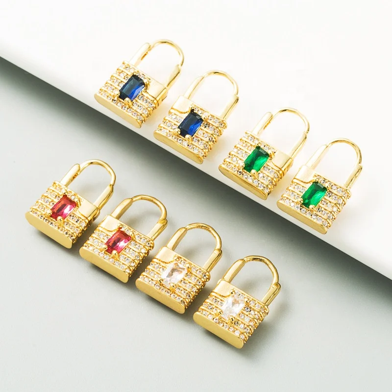 CLARMER Factory 18K gold earrings micro-insert colorful zircon ear jewelry Love lock earrings For women, As show
CLARMER Factory 18K gold earrings micro-insert colorful zircon ear jewelry Love lock earrings For women, As show