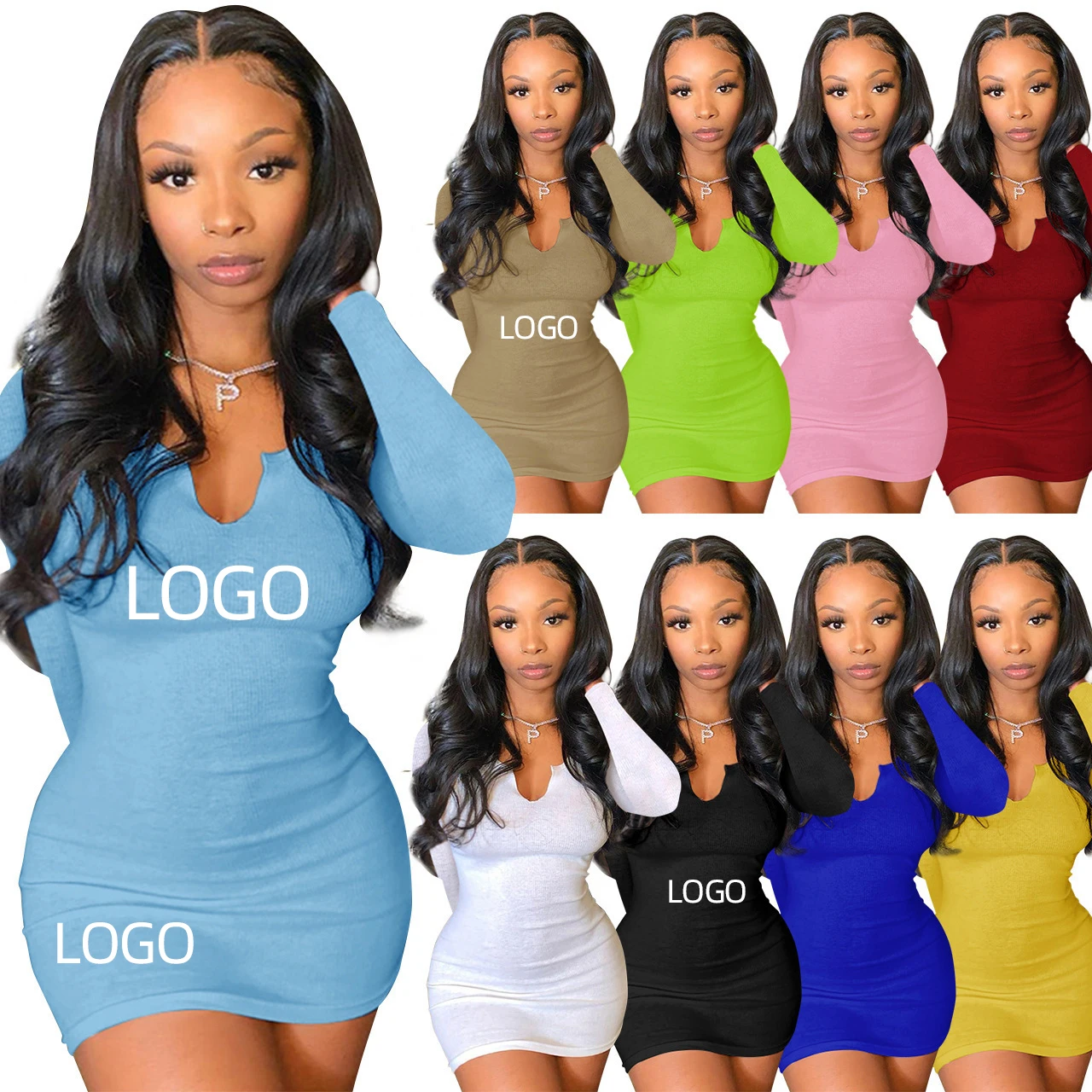 fall 2021 women clothes Casual Dress Women Solid Color V Neck Long Sleeve Fitted Short Dress 
fall 2021 women clothes Casual Dress Women Solid Color V Neck Long Sleeve Fitted Short Dress