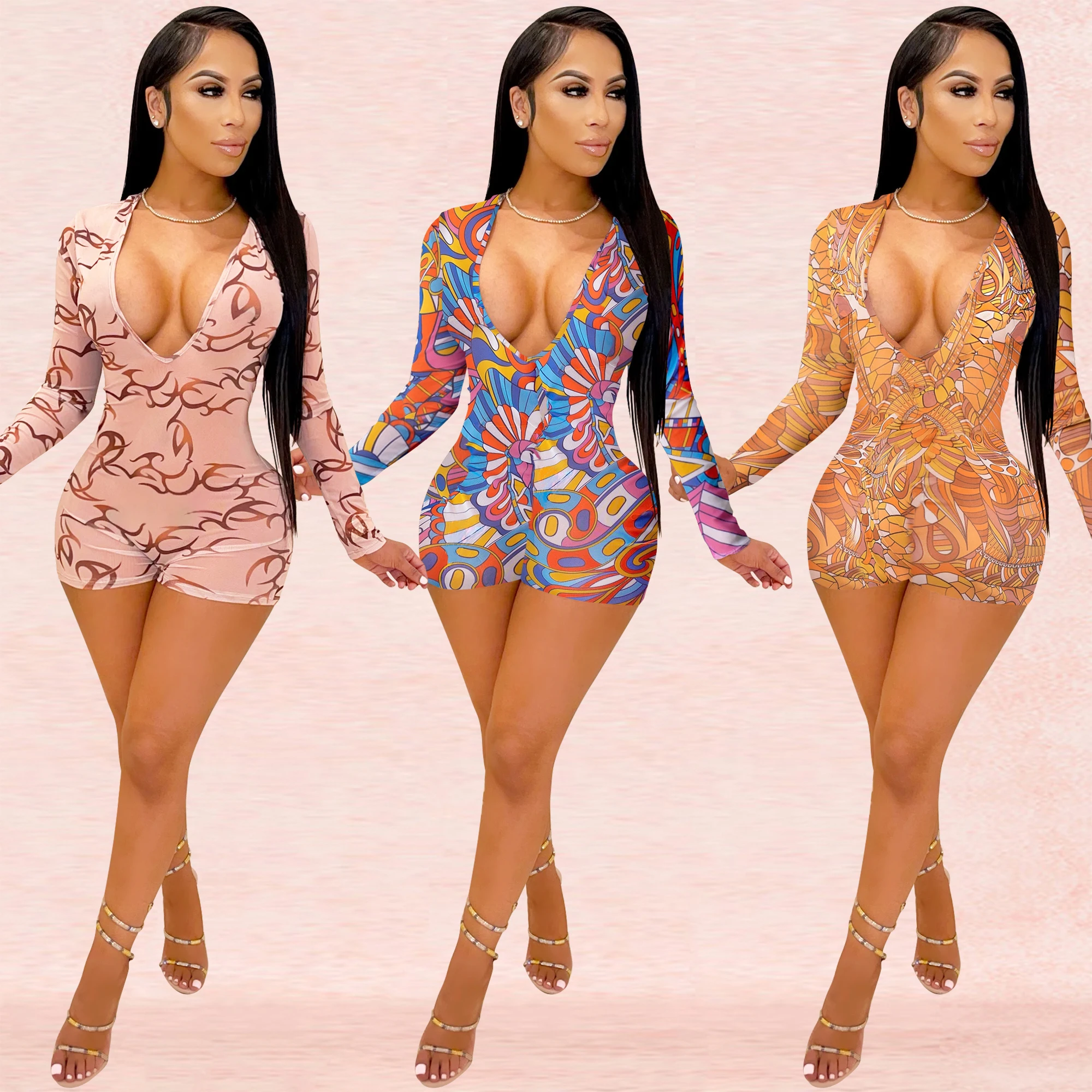 Fast Shipping R08282 - Fashion Printed V Neck Long Sleeve Mesh See Through Transparent Sheer Women Rompers
Fast Shipping R08282 - Fashion Printed V Neck Long Sleeve Mesh See Through Transparent Sheer Women Rompers